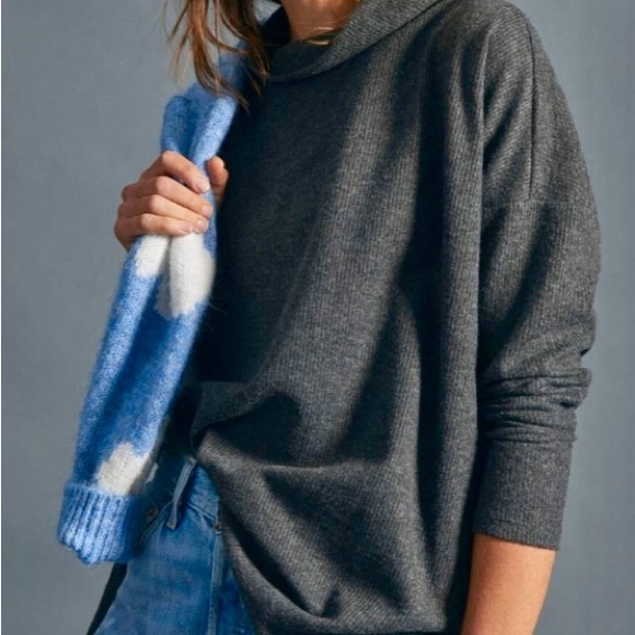 ANTHROPOLOGY Theresa Oversized Mock Neck Tunic Sweater Carbon Gray Sz XL Neutral - Picture 1 of 7